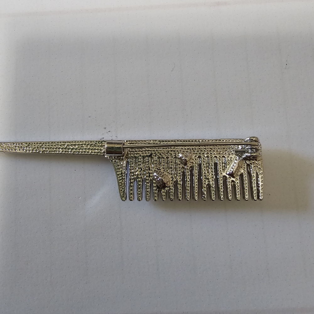 Jeweled Silver-tone Decorative Comb - Red, Green, Blue Accents Brooche - Picture 3 of 5